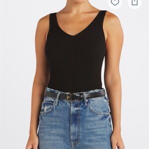 Black Ribbed V-Neck Tank Top